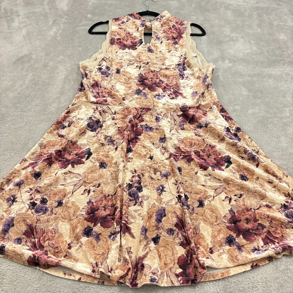 Xhilaration Velour Shift Dress Womens XXL Multicolor Floral Lace Romantic Boho - Picture 2 of 16